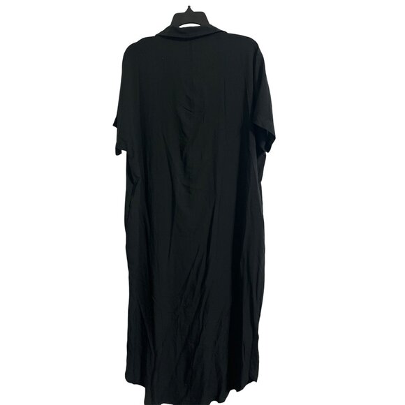 MITTOSHOP Button Down Collared Midi Shirt Dress with Pockets in Black Medium - Picture 2 of 12